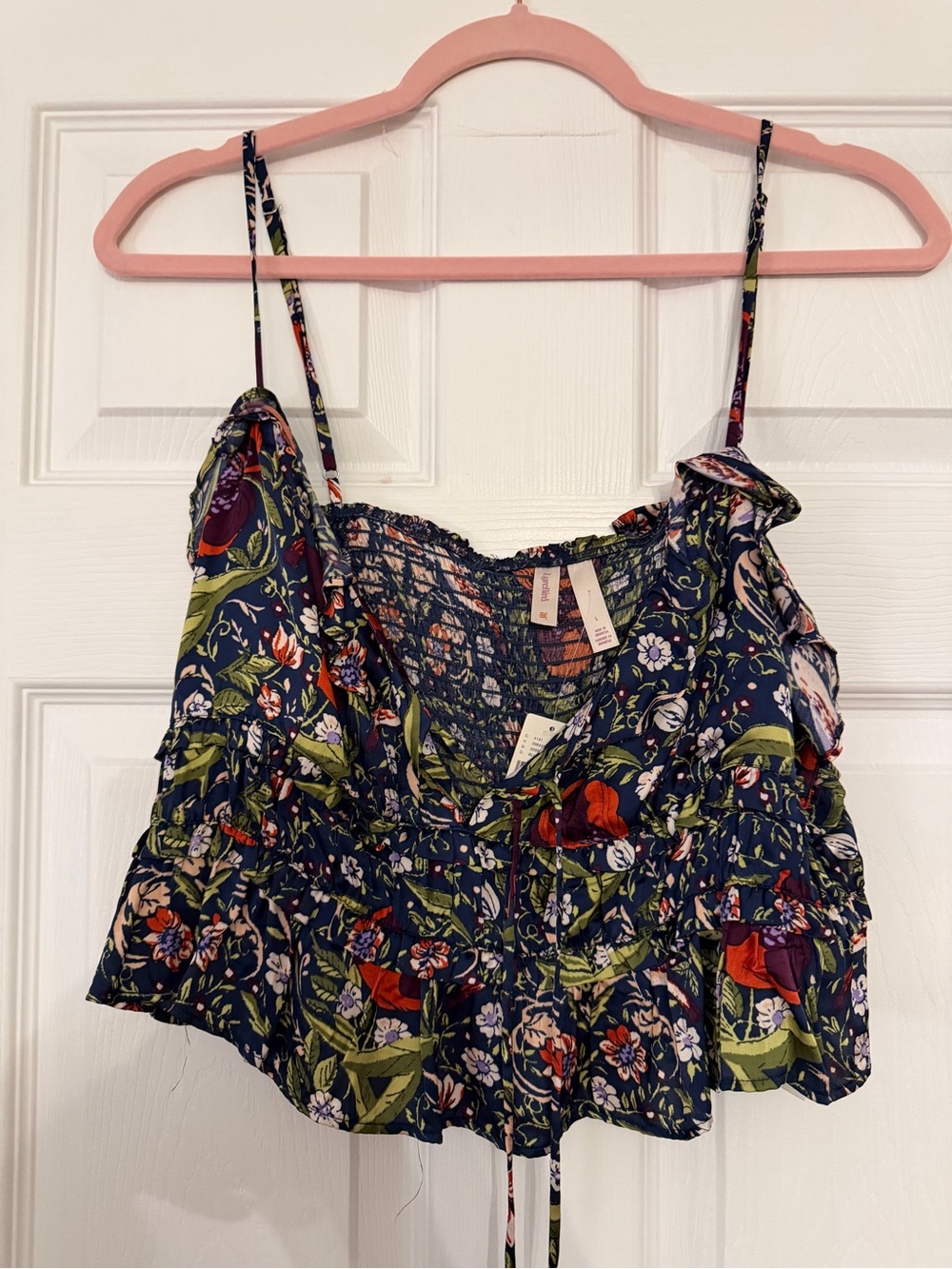 Anthropologie Navy Floral Smocked Cami crop Top